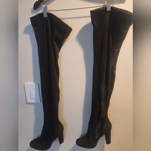 Womens thigh high, heeled boots - wide calf